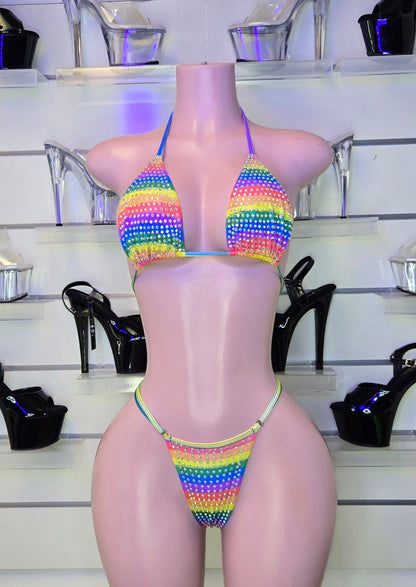 King Thong 1A1 Stripper Bikini Set Sisi with Stones – Neon Dancewear for Performers