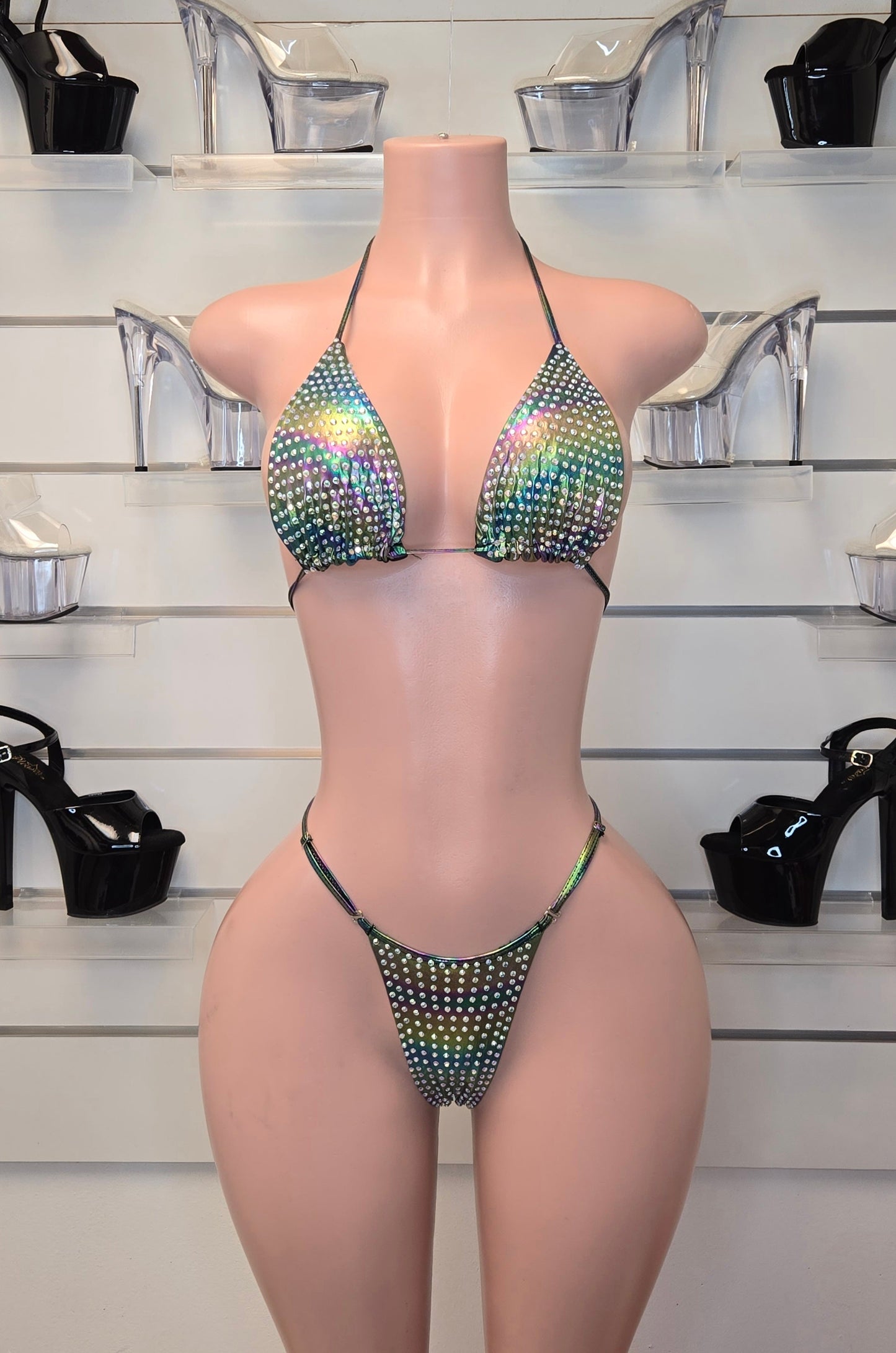 King Thong 1A1 Stripper Bikini Set Sisi with Stones – Neon Dancewear for Performers