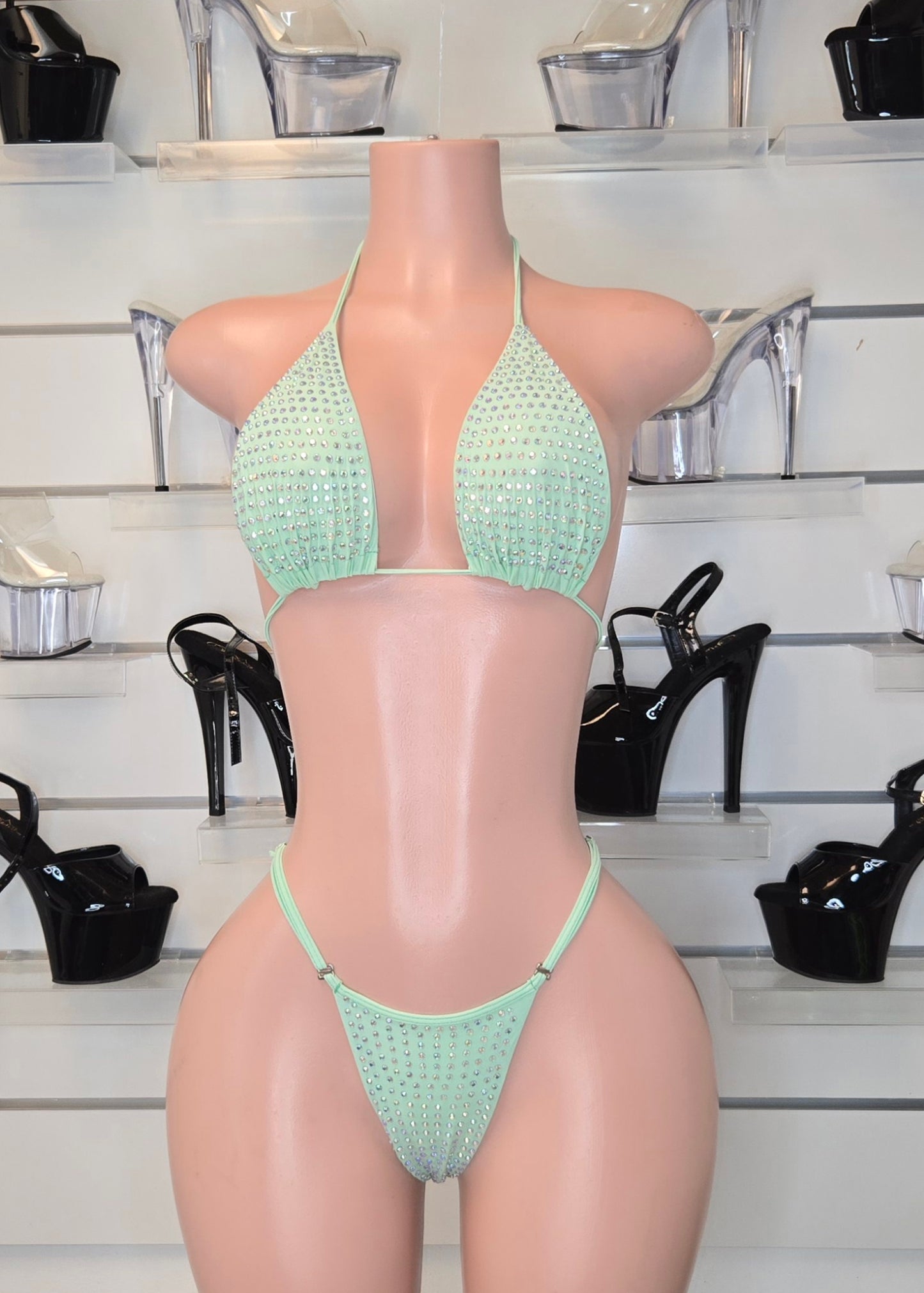 King Thong 1A1 Stripper Bikini Set Sisi with Stones – Neon Dancewear for Performers