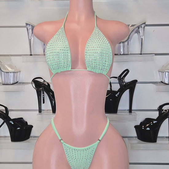 King Thong 1A1 Stripper Bikini Set Sisi with Stones – Neon Dancewear for Performers