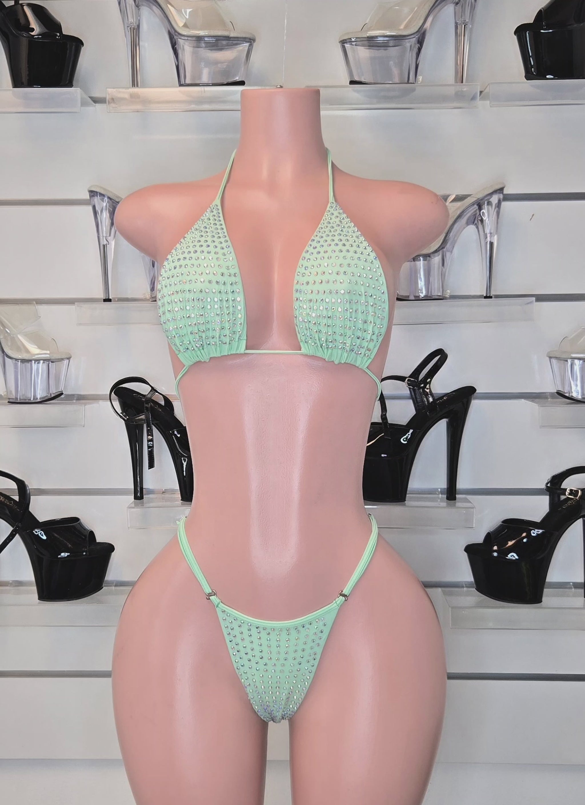 King Thong 1A1 Stripper Bikini Set Sisi with Stones – Neon Dancewear for Performers