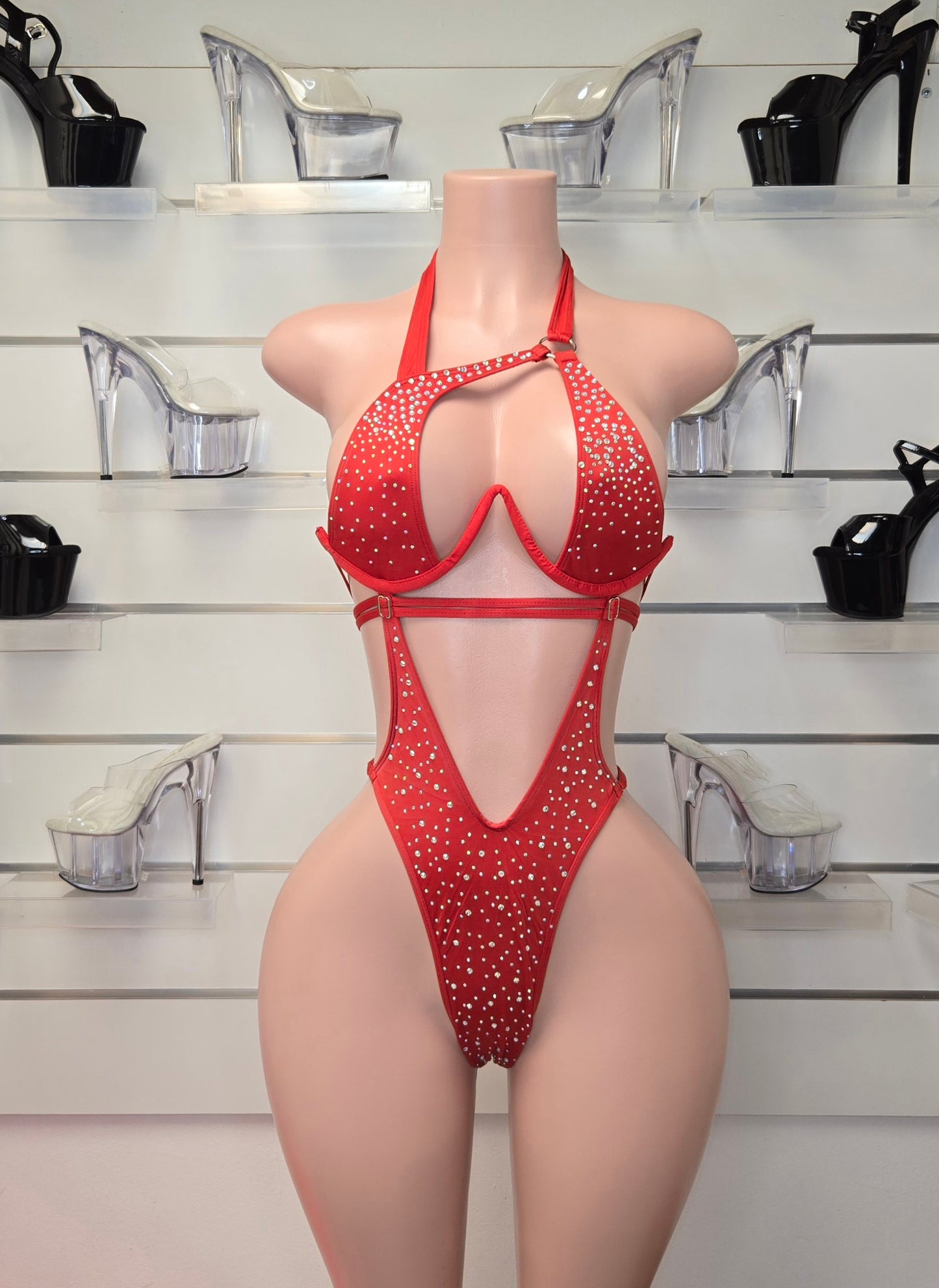 stripper bodysuit
rhinestone bodysuit
dancewear for performers
handmade stagewear
red rhinestone outfit
pole dance costume
clubwear for women
performance bodysuit
cut out bodysuit
King Thong Body Sara
custom dancewear
showgirl costume
made to order outfit
