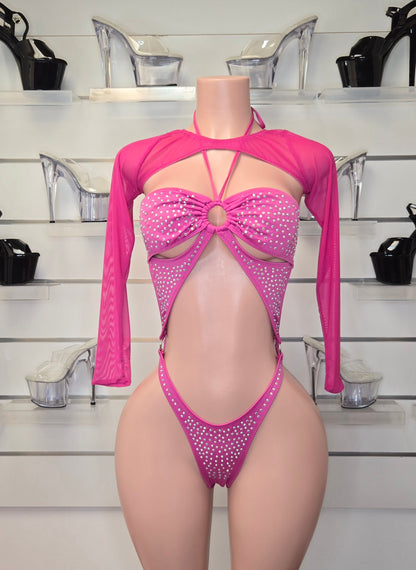 1J Short Sleeve Bodysuit With Stones - On Request