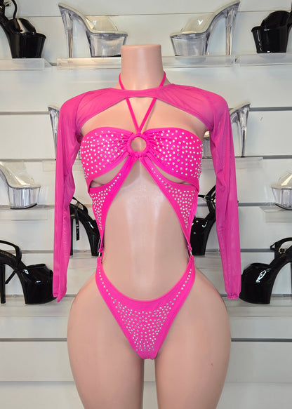 10A Short Sleeve Bodysuit With Rhinestones