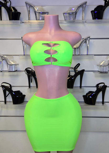 7F TWO PIECES RINGS Dress | Handmade Neon Stagewear (Without Stones)