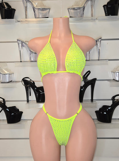 King Thong 1A1 Stripper Bikini Set Sisi with Stones – Neon Dancewear for Performers
